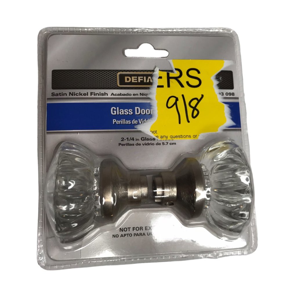 New DEFIANT Glass Door Knob, Vintage Look Satin Nickel Finish Indoor / Interior